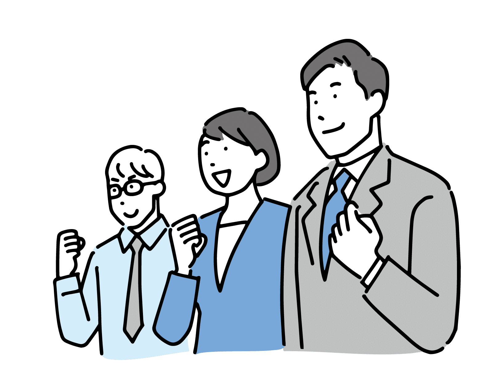 ガッツポーズをする3人