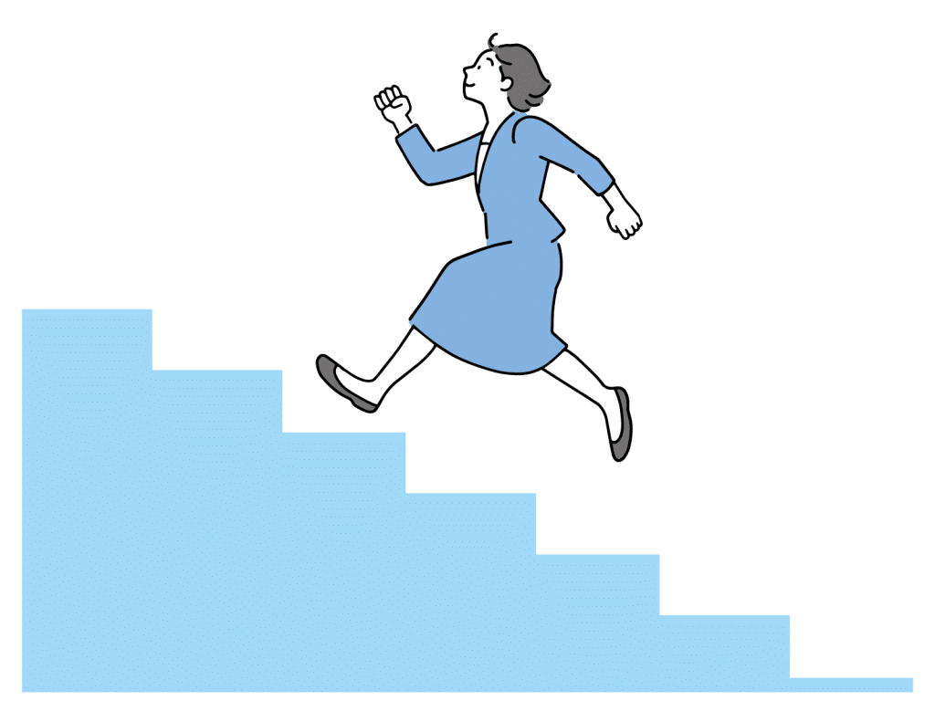 階段を駆け上る女性